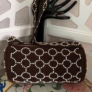 vintage Brown and White Beaded Women's Bag